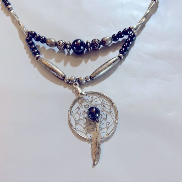 Dream Catcher Necklace w/ Hematite & Sterling Silver Beads 16” Gorgeous - Picture 5 of 7